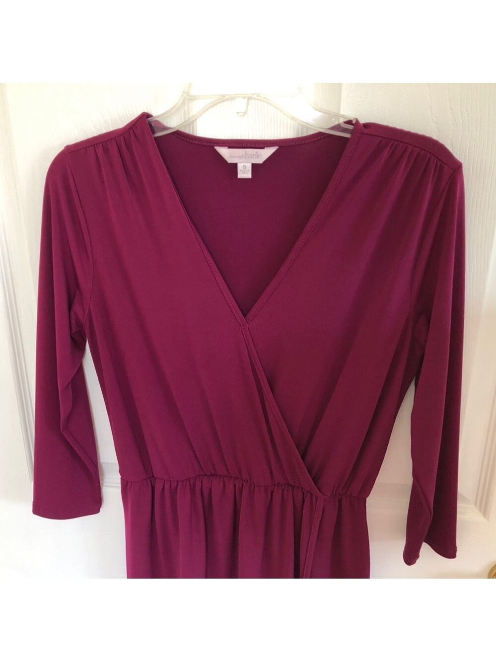 Size S Charming Charlie V Neck Wrap Midi Dress 3/4 Sleeves USA Tulip Dress - Picture 6 of 9